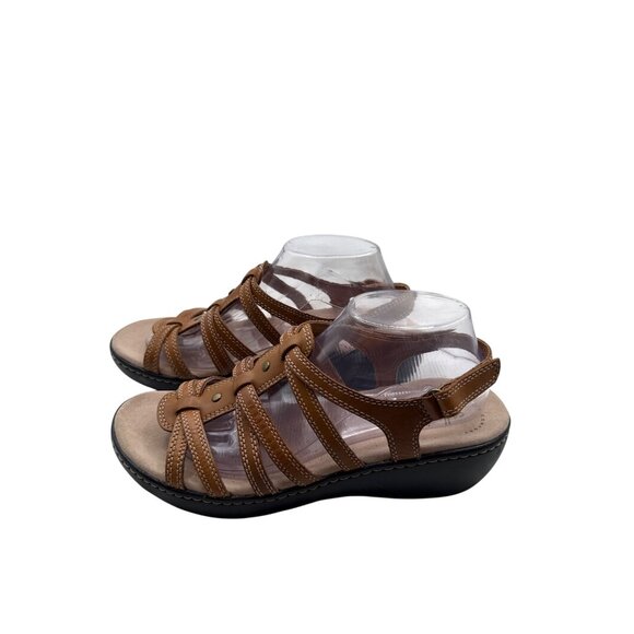 Clarks Size 10 Tan Casual Open Toe Strappy Sandals Backstrap Cushioned Sole - Picture 4 of 8